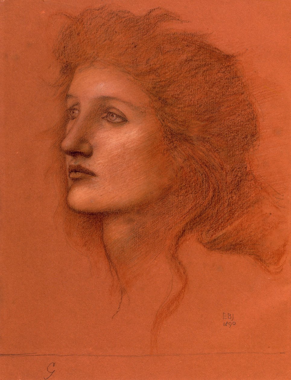 Kvindelig hoved, 1890 (pastel på papir) af Edward Burne Jones