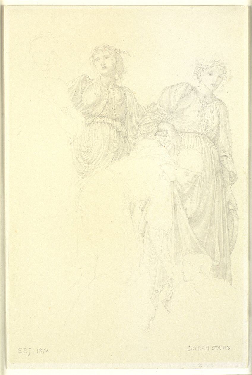 Gruppe af kvinder, Forstudie til maleriet, Den Gyldne Trappe af Edward Coley Burne Jones