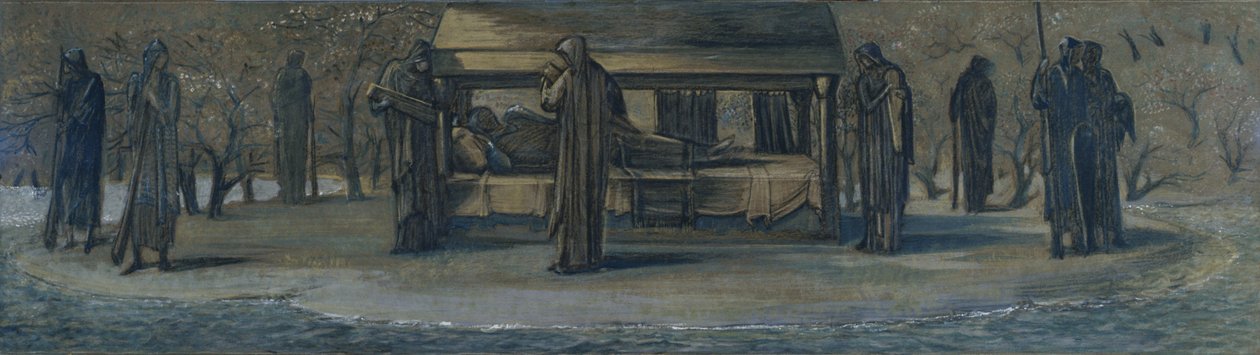 King Arthur at Avalon, ca. 1890 (blandede medier på papir) af Edward Coley Burne Jones
