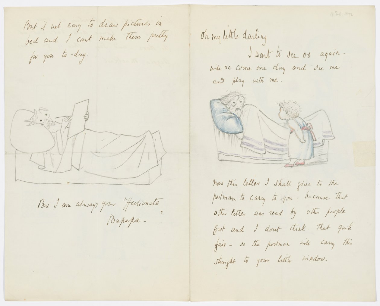 Brev til kunstnerens barnebarn Angela Thirkell (blyant på papir) af Edward Burne Jones