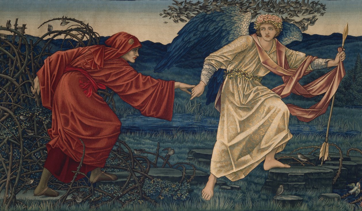 Elsker at lede pilgrimmen, Tapestry, 1909 af Edward Burne Jones