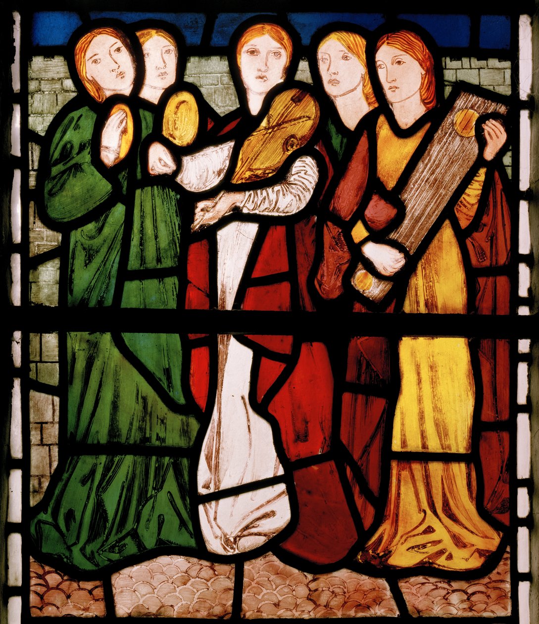 Maiden Musicians, fra Song Of Solomon, 1862 (farvet glas) af Edward Burne Jones