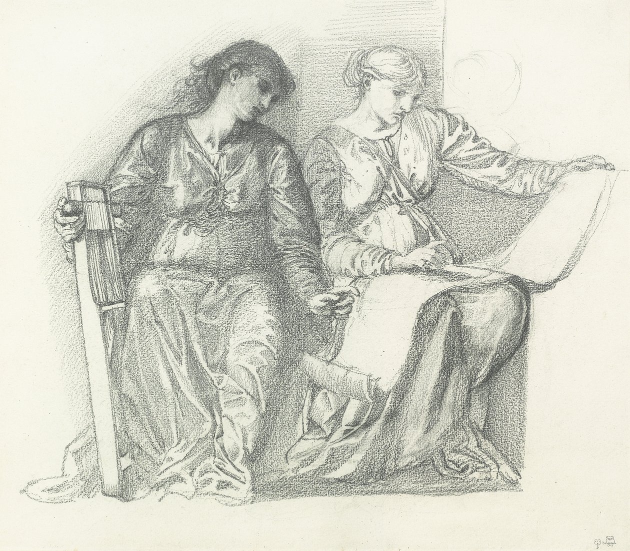 Studie til "Musik", c.1865 af Edward Burne Jones
