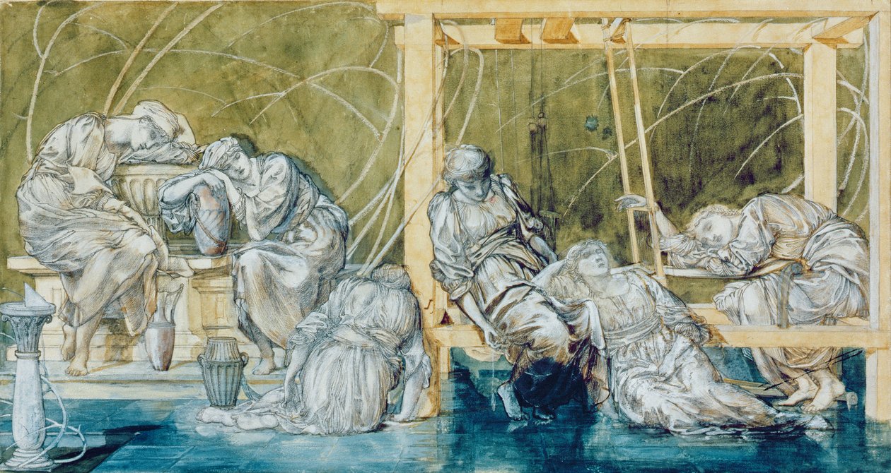 Studie til The Garden Court, fra Briar Rose Series (wc på papir) af Edward Burne Jones