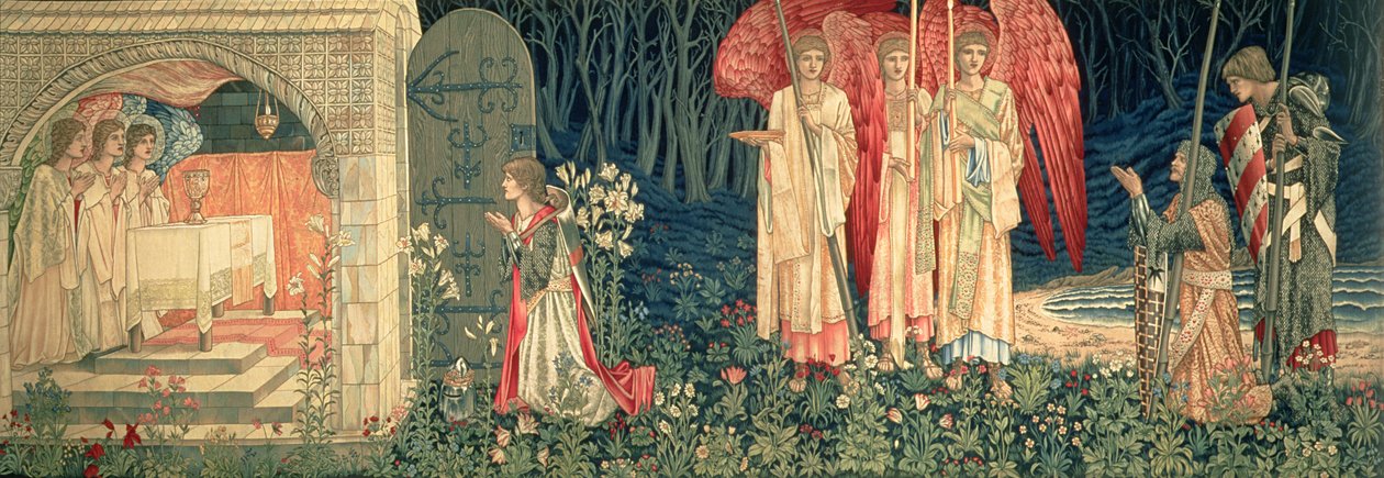 Opnåelsen; The Vision of the Holy Grail til Sir Galahad, Sir Bors og Sir Percival, fra serien "The Quest for the Holy Grail", 1895-96 af Edward Burne Jones