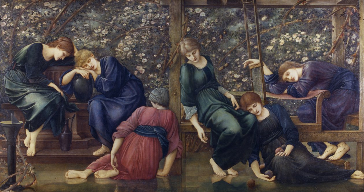 The Garden Court, fra Briar Rose Series, ca. 1894 (olie på lærred) af Edward Burne Jones