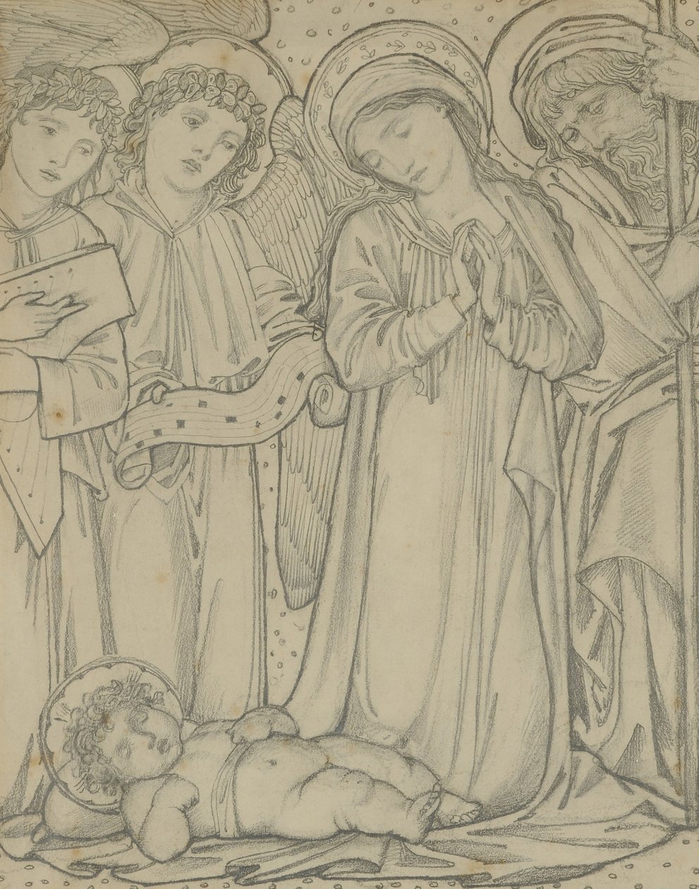 Den hellige familie, ca. 1874 (kridt på papir) af Edward Burne Jones