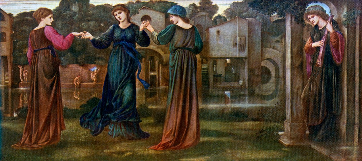 Møllen, Piger danser til musik ved en flod, 1870, 1912. af Edward Burne Jones