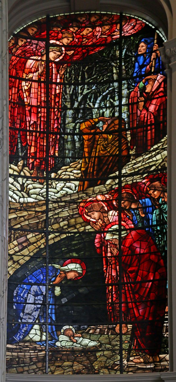 Fødselen og bebudelsen til hyrderne, 1885-1897 (farvet glas) af Edward Burne Jones