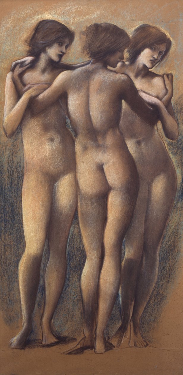 De tre nåder, ca. 1885 (kridt på papir) af Edward Burne Jones