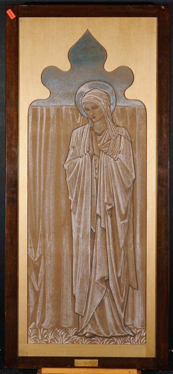Jomfru Maria: tegneserie til et farvet glasvindue ved Ashton-under-Lyne, ca. 1892 af Edward Burne Jones