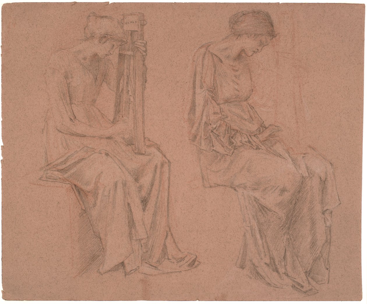 To studier af en siddende pige, der spiller en citer af Edward Coley Burne Jones