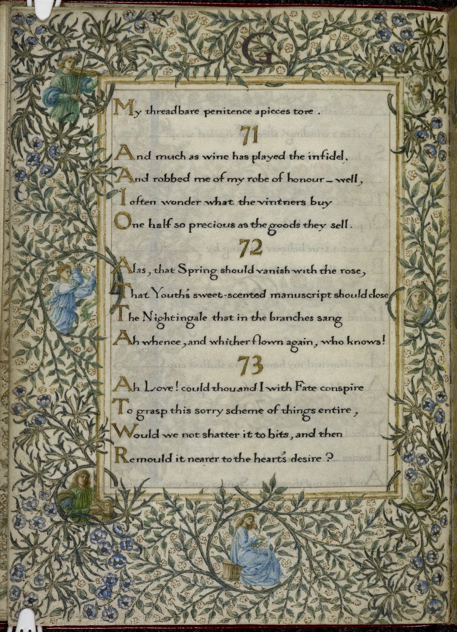 (Hele folio) Rubaiyat af Omar Khayyam, vers 71 - 73. C af Edward Coley and Morris William Burne Jones