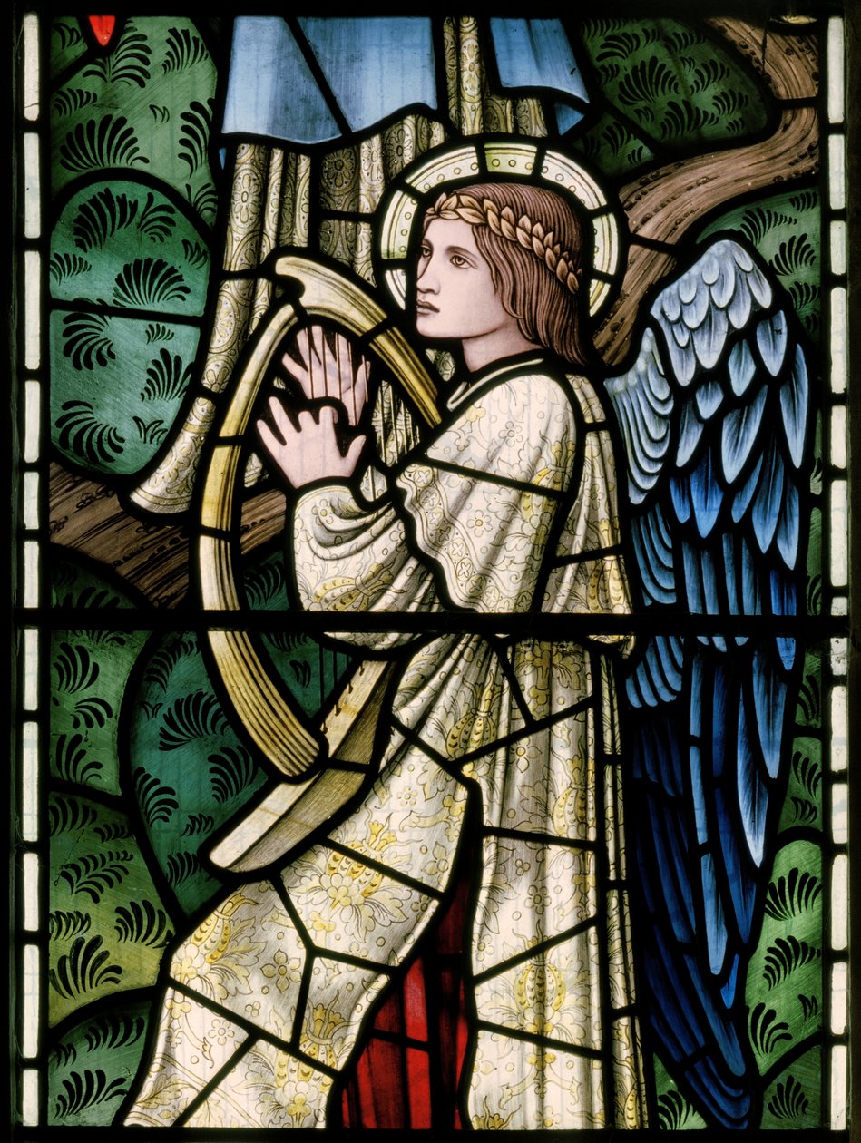 Wilden, All Saints, Morris & Co., Edward Burne-Jones, John Henry Dearle (1859-1932), Angels Of Paradise, Angel Musicians, detaljer, 1902-1914, Louisa, Alfred, The Baldwins, Premierminister, Methodist, Wo af Edward Coley and Dearle Burne Jones