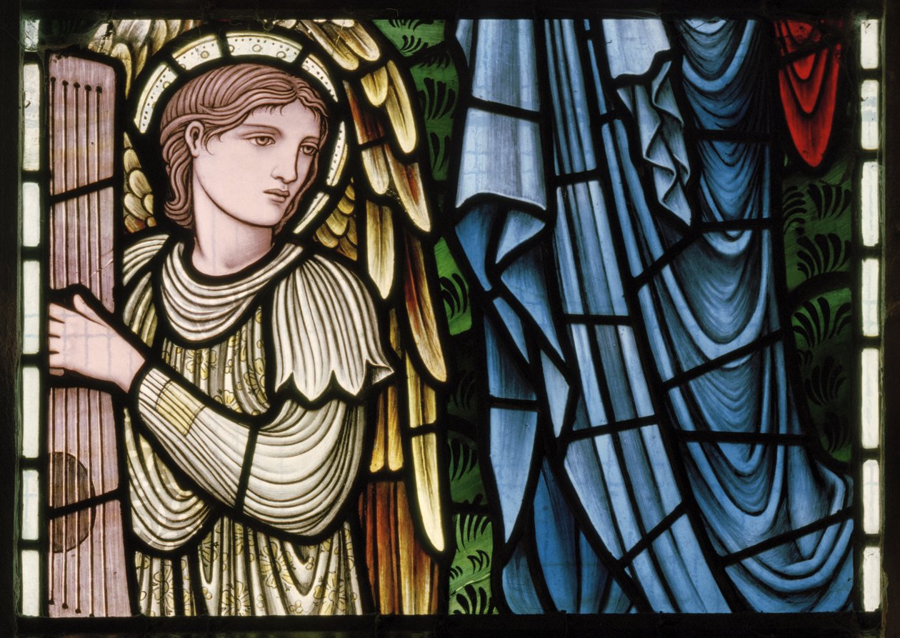 Wilden, All Saints, Morris & Co., Edward Burne-Jones, John Henry Dearle (1859-1932), Angels Of Paradise, Angel Musicians, detaljer, 1902-1914, Louisa, Alfred, The Baldwins, Premierminister, Methodist, Wo af Edward Coley and Dearle Burne Jones