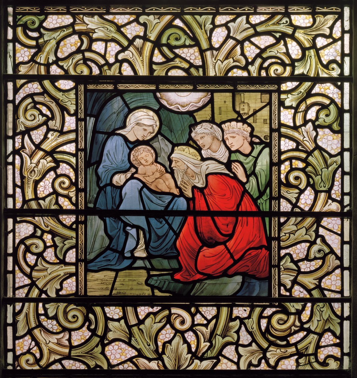 Wilden, All Saints, Morris & Co., Edward Burne-Jones, John Henry Dearle (1859-1932), The Adoration of the Magi, 1902-1914, Louisa, Alfred, The Baldwins, Premierminister, Methodist, Worcestershire, Arts af Edward Coley and Dearle Burne Jones