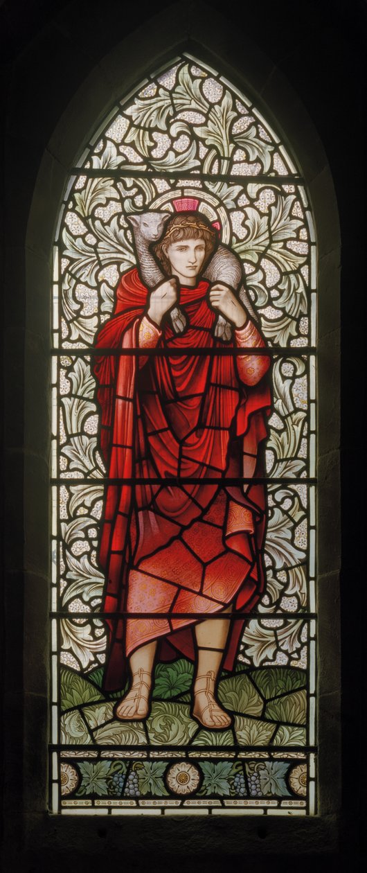 Wilden, All Saints, Morris & Co., Edward Burne-Jones, John Henry Dearle (1859-1932), The Good Shepherd, 1902-1914, Louisa, Alfred, The Baldwins, Premierminister, Methodist, Worcestershire, Arts & Craft af Edward Coley and Dearle Burne Jones