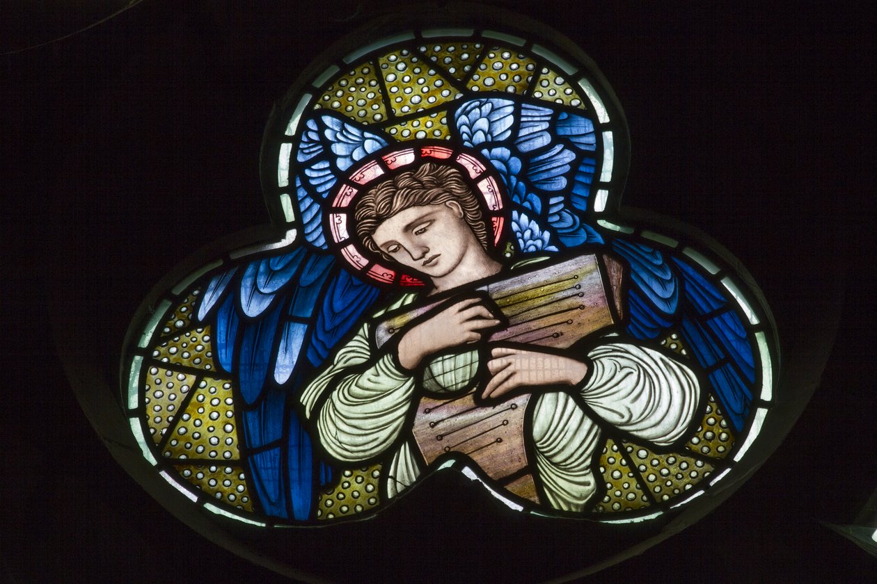Wilden, All Saints, Morris & Co., Edward Burne-Jones, John Henry Dearle (1859-1932), Engle med Dulcimer, Englemusikere af Edward Coley and Dearle John Henry  Burne Jones