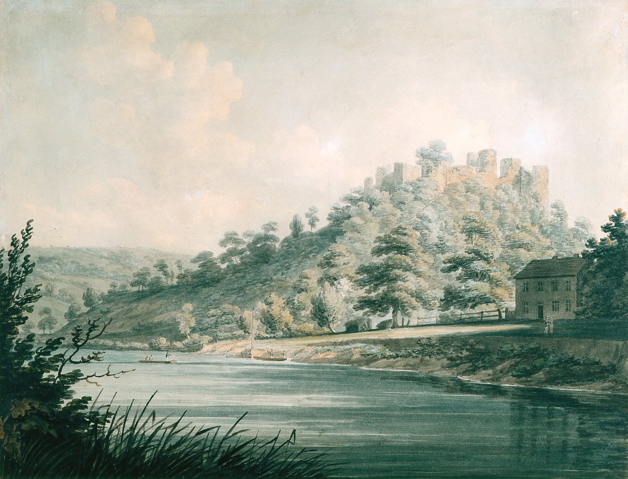 Goodrich Castle On The River Wye (akvarel over blyant på hvidt vævet papir) af Edward Dayes