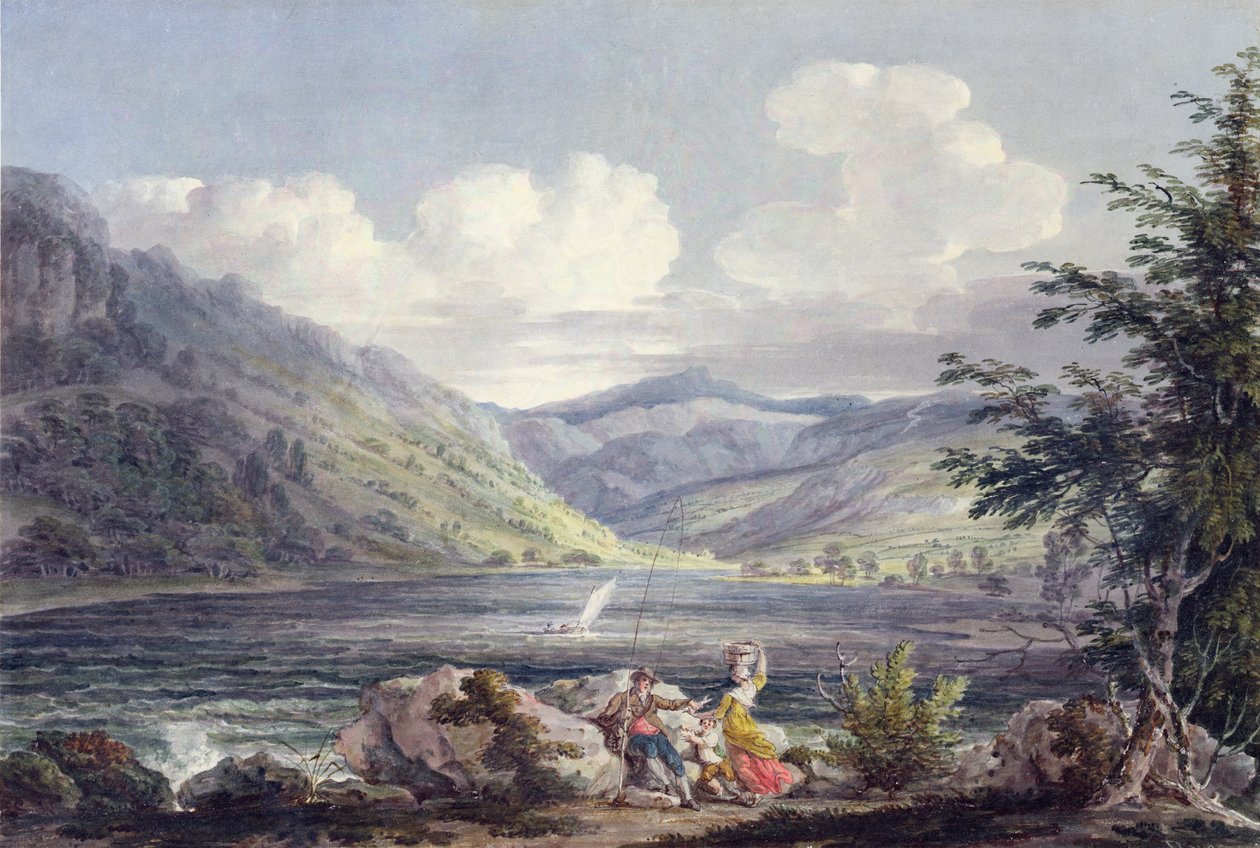 Haweswater, Westmoreland, ca. 1795 (wc over grafit på vævet papir) af Edward Dayes