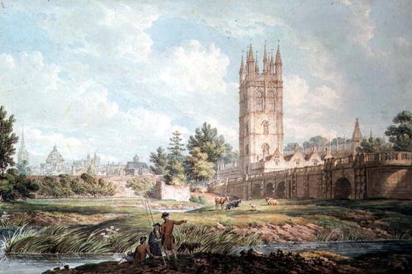 Magdalen College og Bridge, Oxford, fra floden af Edward Dayes