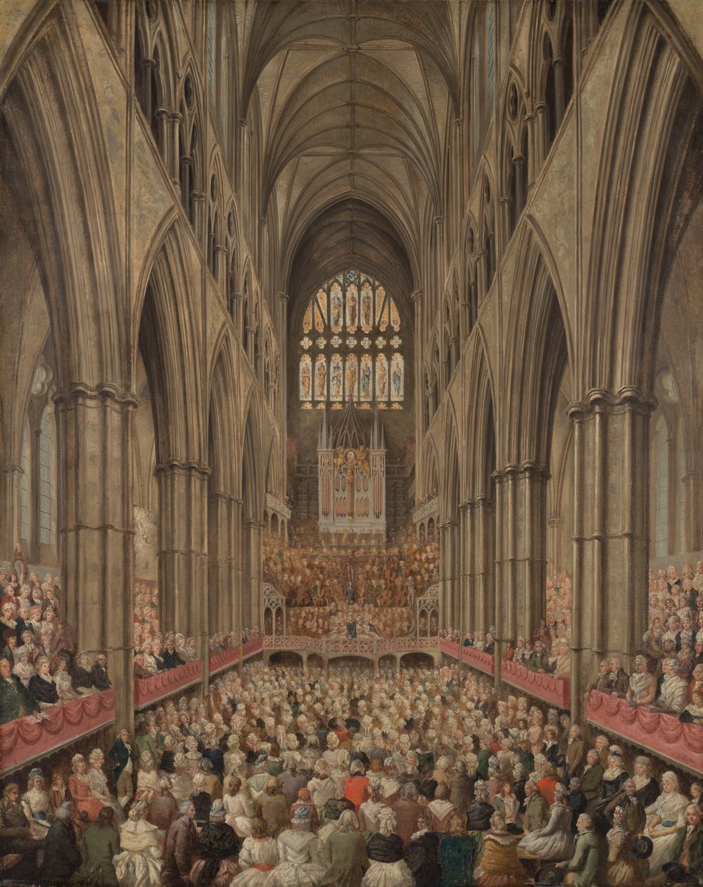 Indvendigt billede af Westminster Abbey ved mindehøjtideligheden af Handel, taget fra Manager
