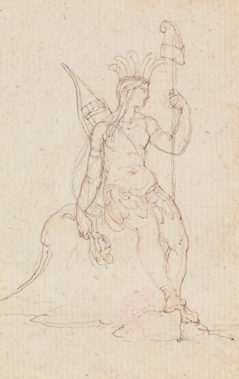 An Allegory of America Carrying the Cap of Liberty, ca. 1760-1848 (pen, sort blæk, grafit og rødt kridt) af Edward Francis Burney