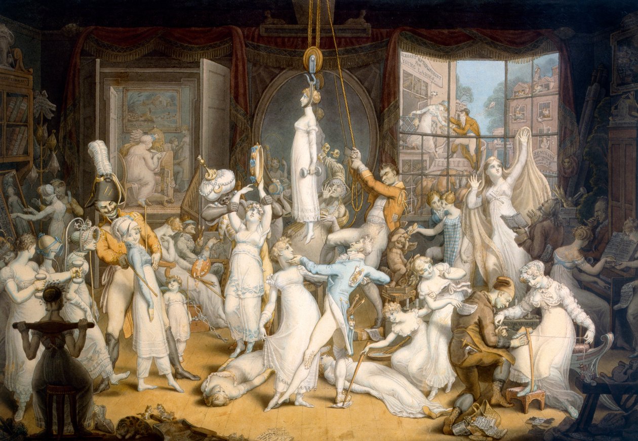 Et elegant etablissement for unge damer (akvarel på papir) af Edward Francis Burney