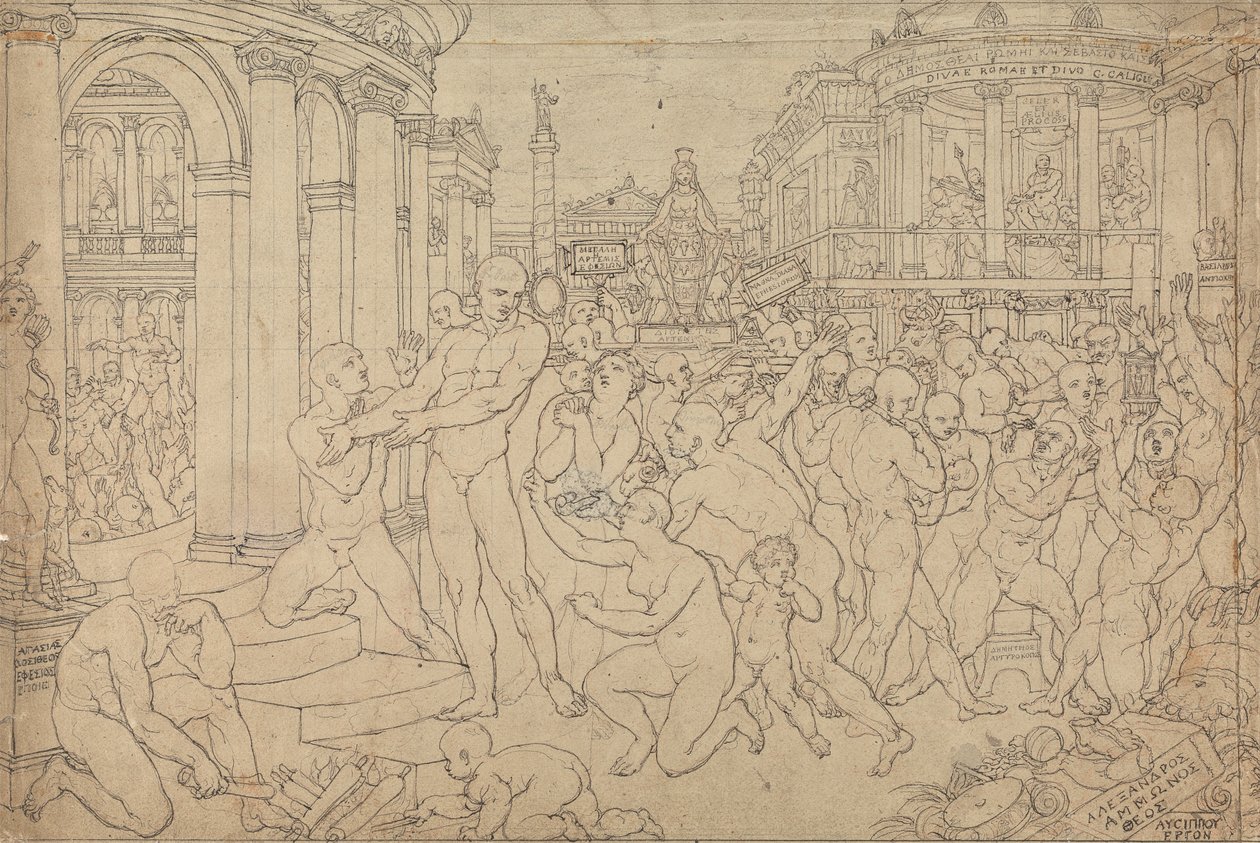 Bruttostudie for St. Paul i Efesos af Edward Francis Burney