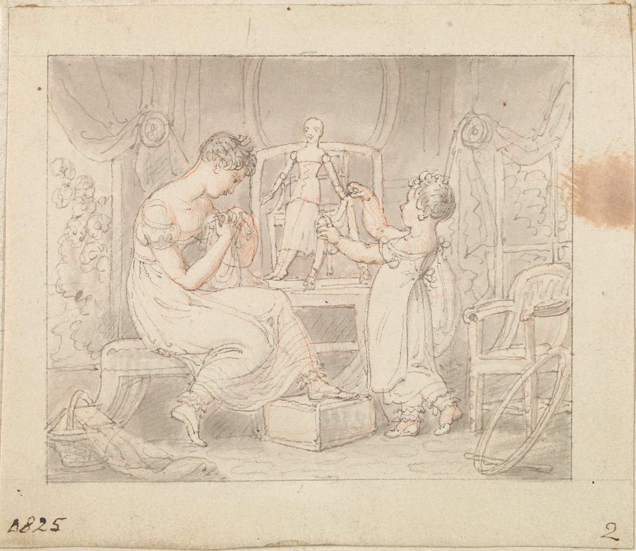 Illustration til Den nye dukke: Syning af tøj til dukken af Edward Francis Burney