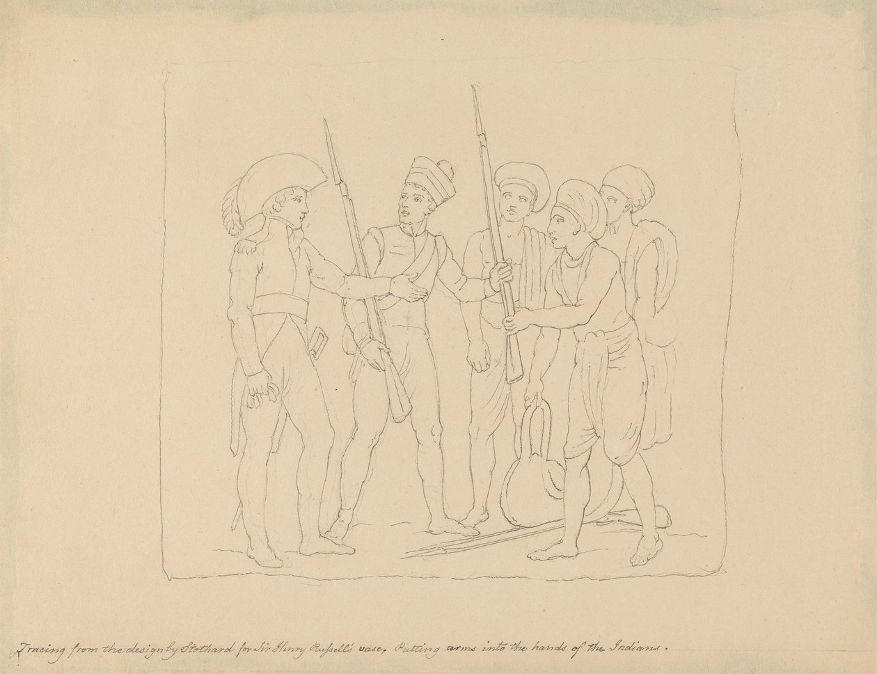 Lægge våben i hænderne på indianere af Edward Francis Burney