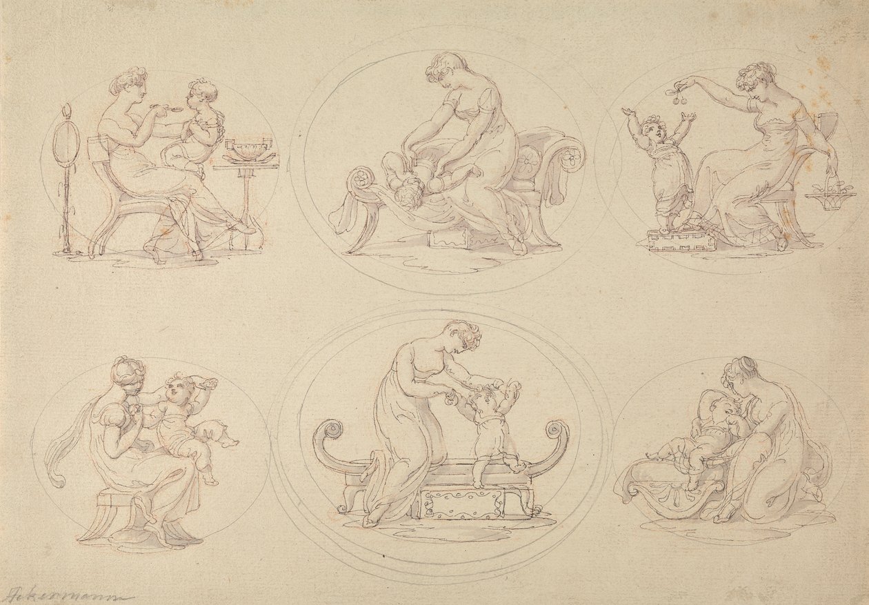 Seks studier af mor og datters leg af Edward Francis Burney