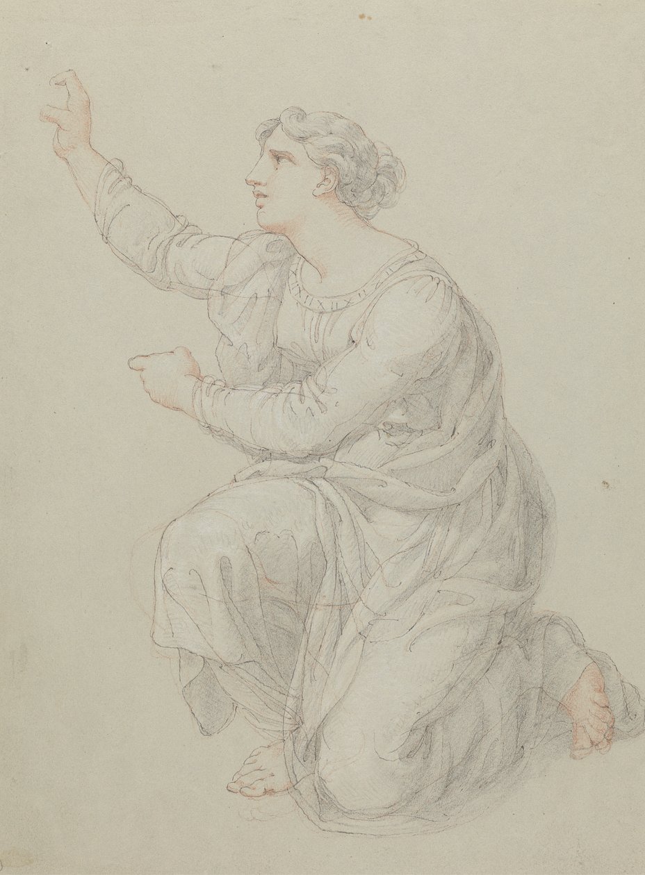 Undersøgelse af Priscillas knælende figur af Edward Francis Burney