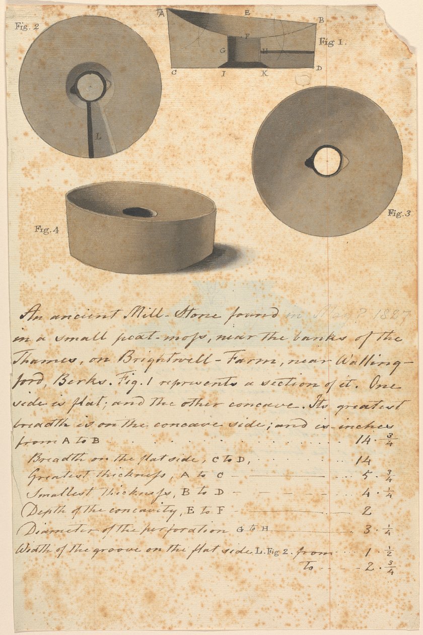 Studie af antikke romerske møllesten (?) af Edward Francis Burney