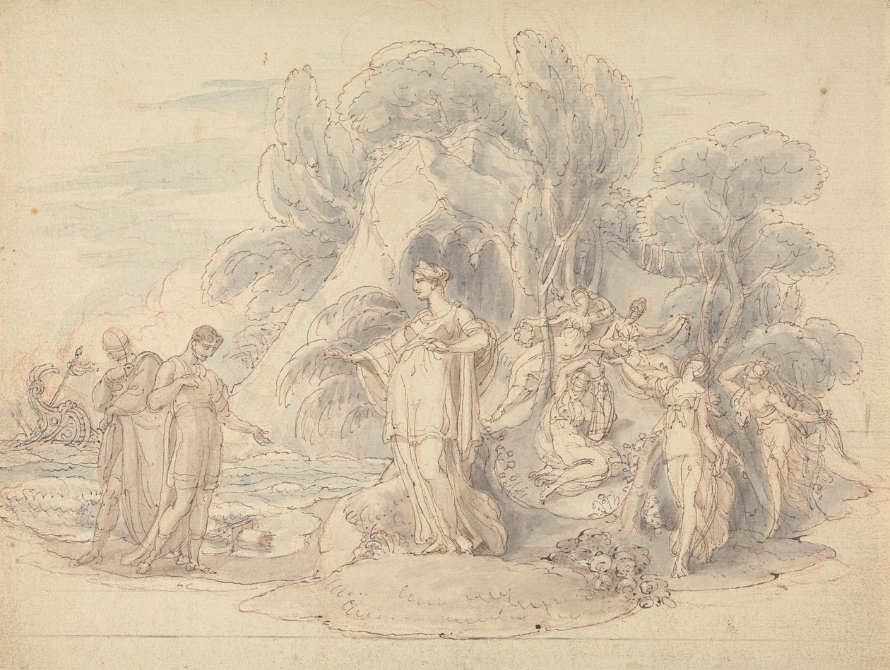 Telemachus og mentor lander på øen Calypso af Edward Francis Burney