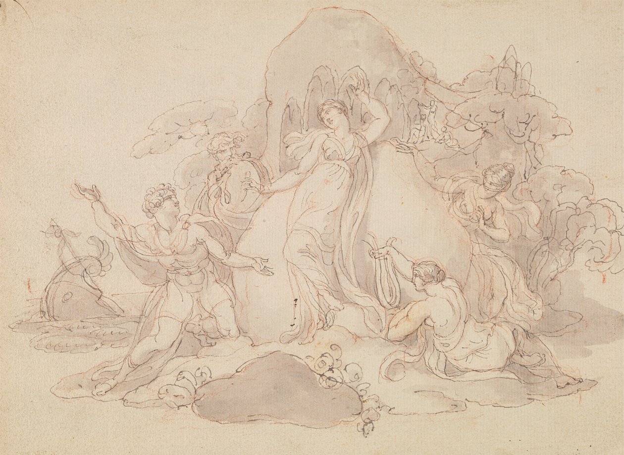 Telemachus og mentor lander på øen Calypso af Edward Francis Burney