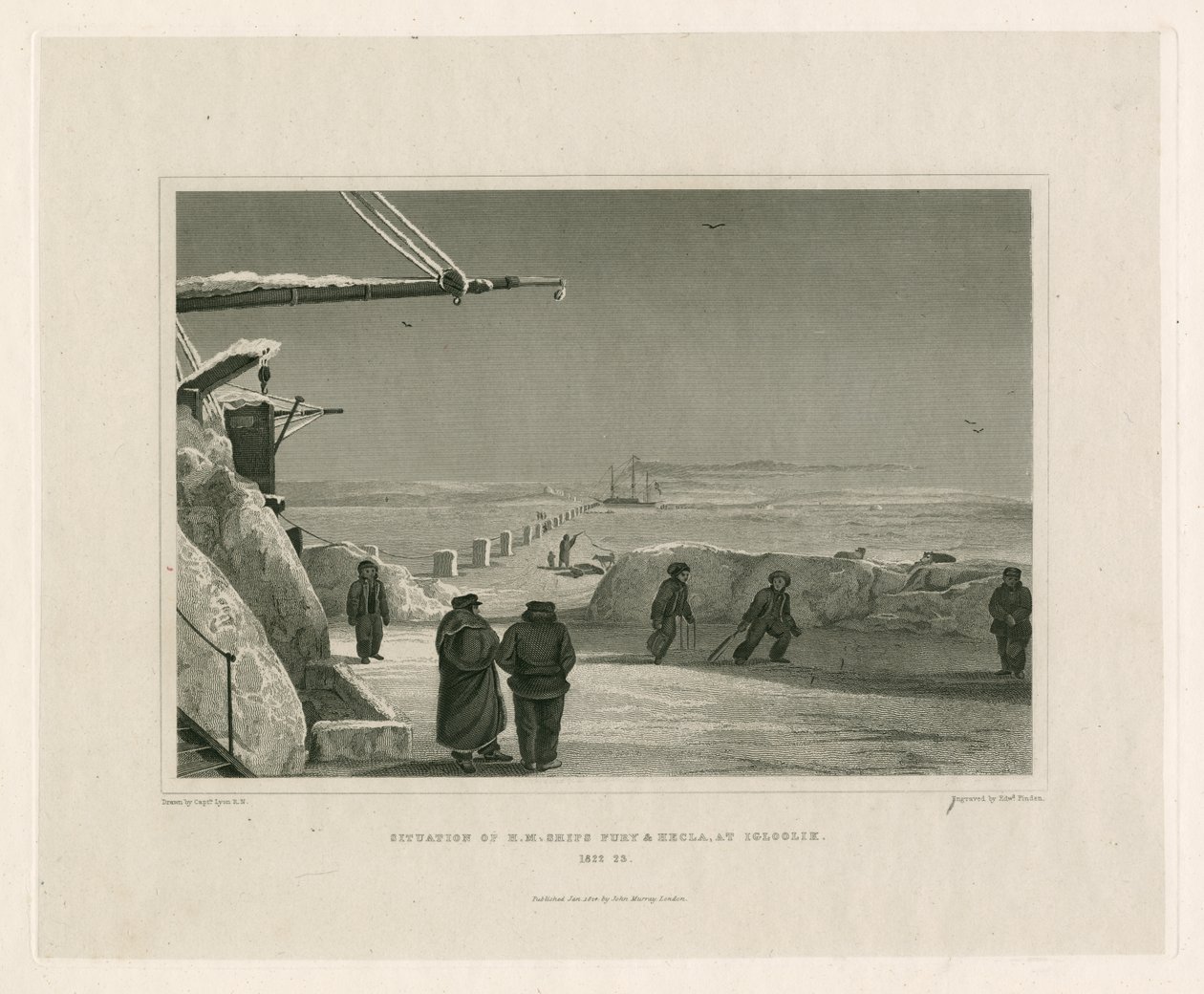 Situationen for HM Ships Fury og Hecla, ved Igloolik af Edward Francis Finden