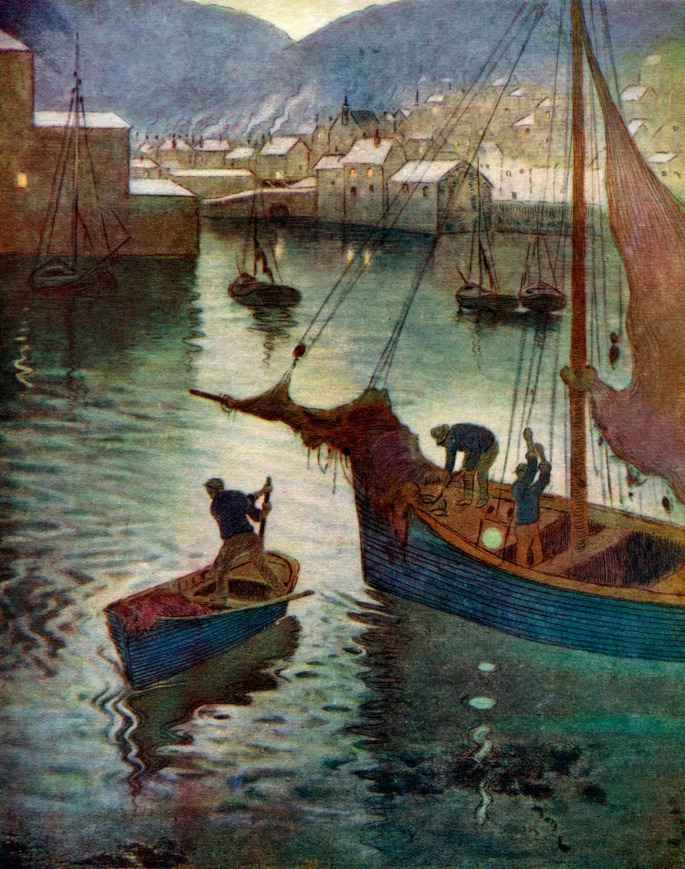 Havnen, Polperro, Cornwall, 1924-1926 af Edward Frederick Ertz