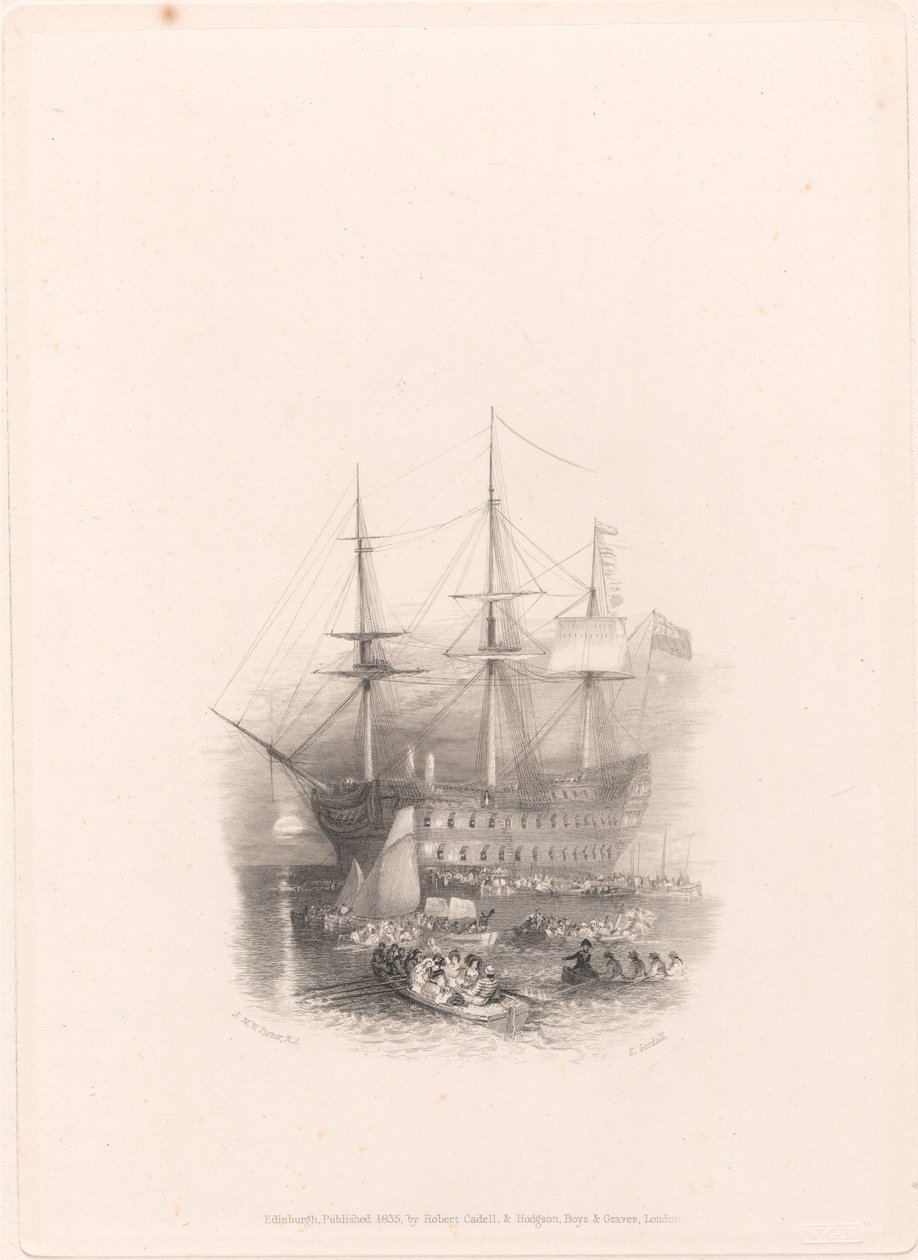 Bellerophon, Plymouth Sound af Edward Goodall