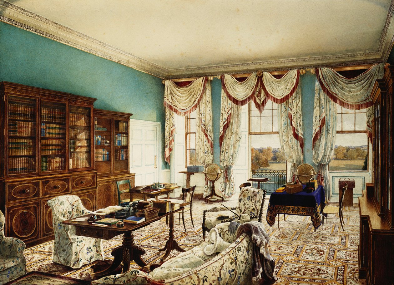 Biblioteket, Binfield, Berkshire, med udsigt over parken, af Edward Hassell