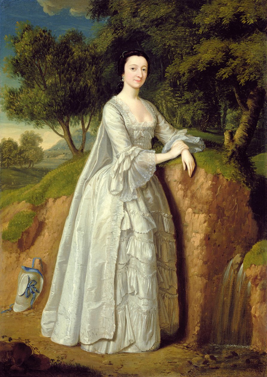 Elizabeth Montague stående i et skovbevokset landskab, ca. 1750 (olie på lærred) af Edward Haytley