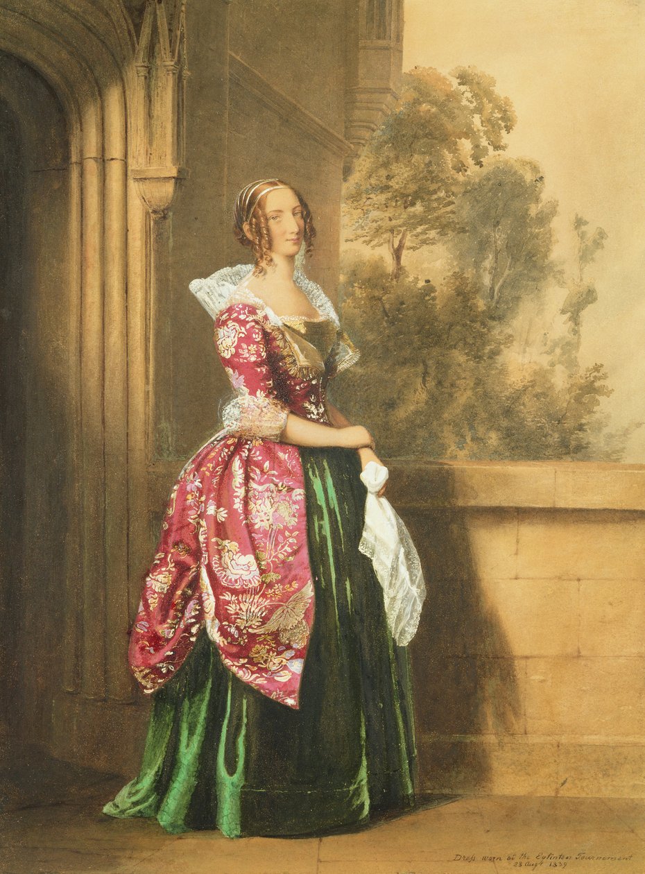 En dame i sit kostume båret ved Eglinton-turneringen, 1839 (blyant og wc) af Edward Henry Corbould
