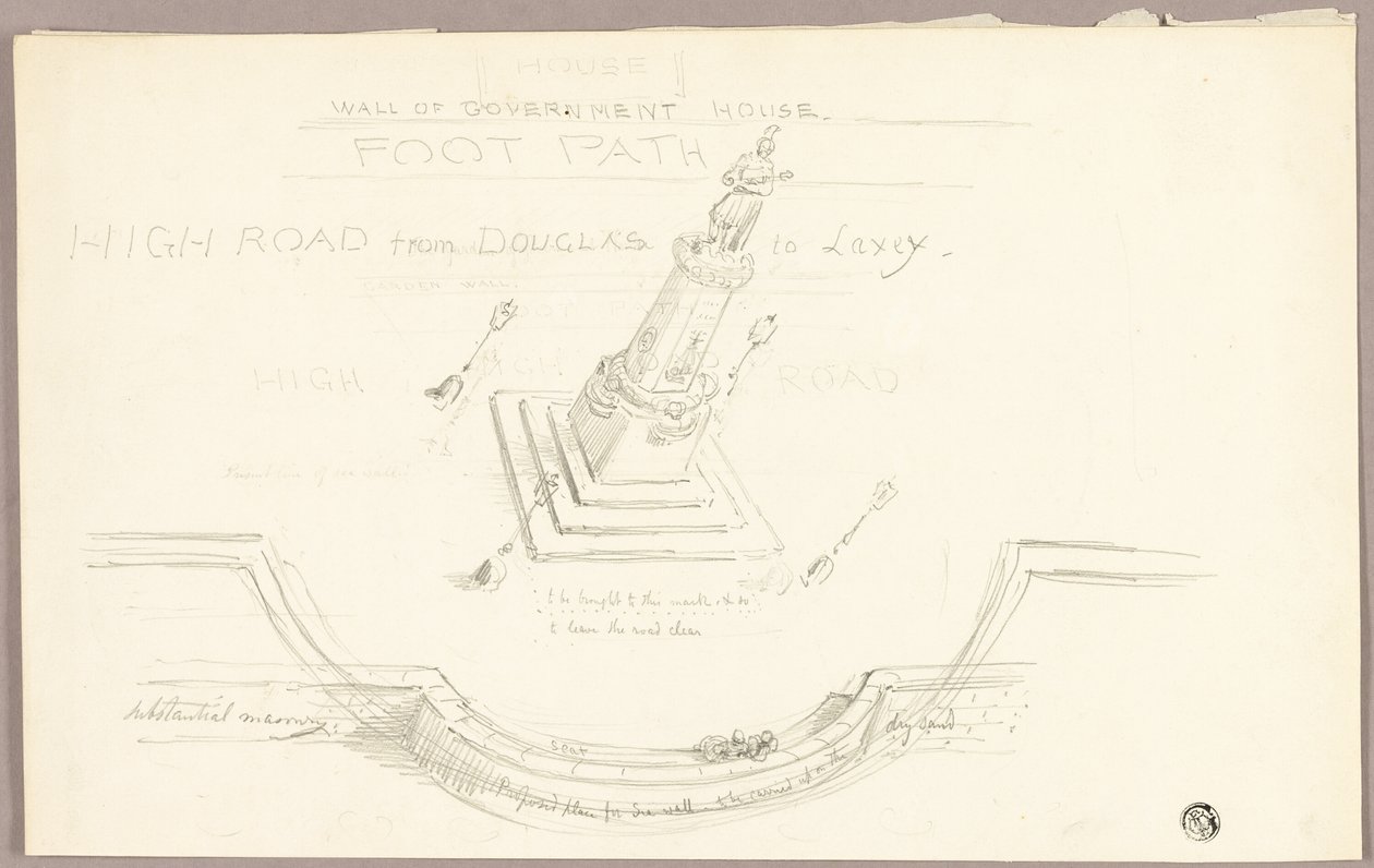 Udsigt i fugleperspektiv over det projekterede monument af Edward Henry Corbould