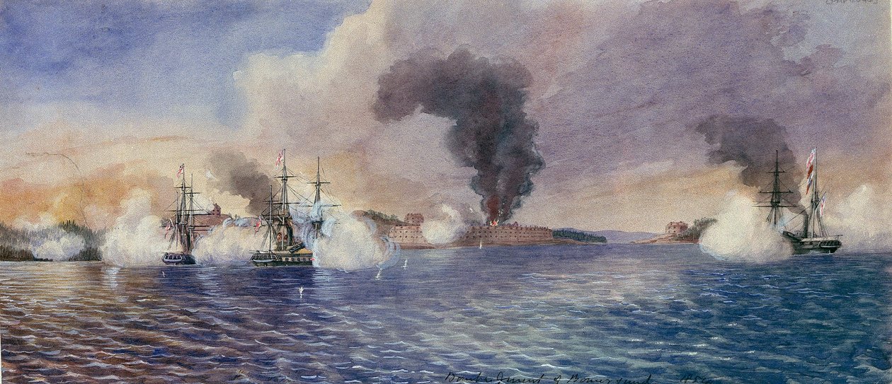 Bombardementet af Bomarsund (Finland), august 1854, under Krimkrigen (1853-1856). Akvarel af Edward Hodges Cree (1814-1901). af Edward Hodges Cree