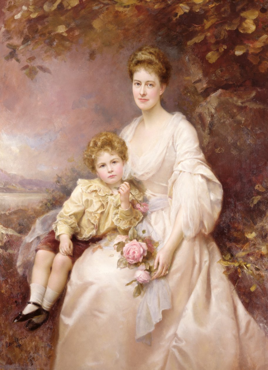 Portræt af Laura Gwendolen Gascoigne og hendes søn Alvary af Edward Hughes