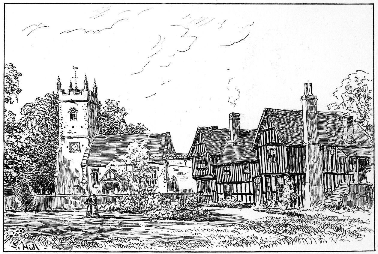 Clifford kirke og gamle hus, Stratford-upon-Avon, Warwickshire, 1885. af Edward Hull