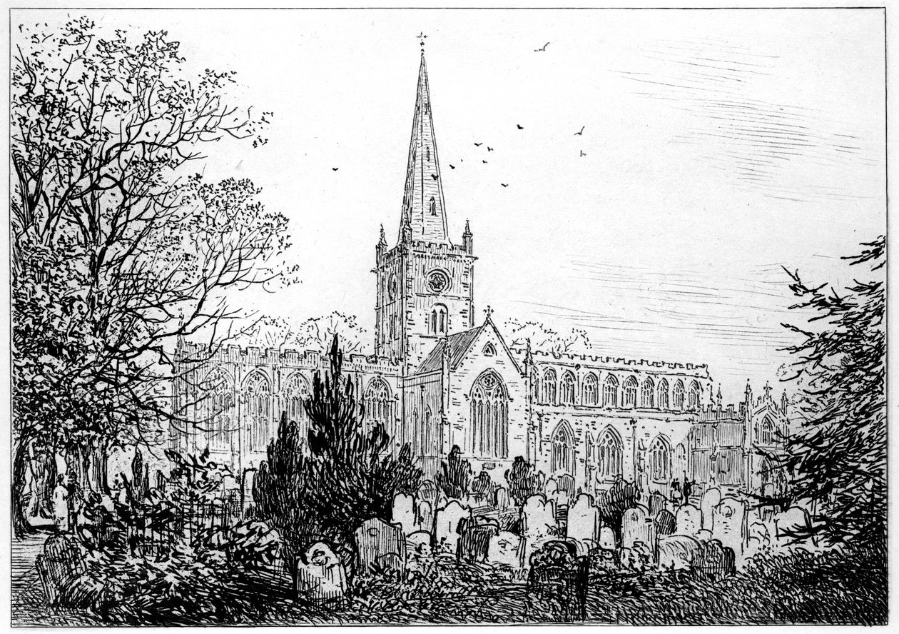 Stratford kirke set fra nord, Stratford-upon-Avon, Warwickshire, 1885. af Edward Hull
