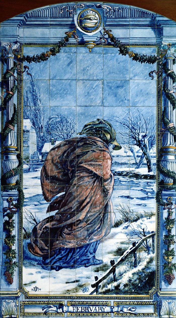 februar, fra en serie af flisepaneler til det hollandske køkken, 1867-8 af Edward John Poynter