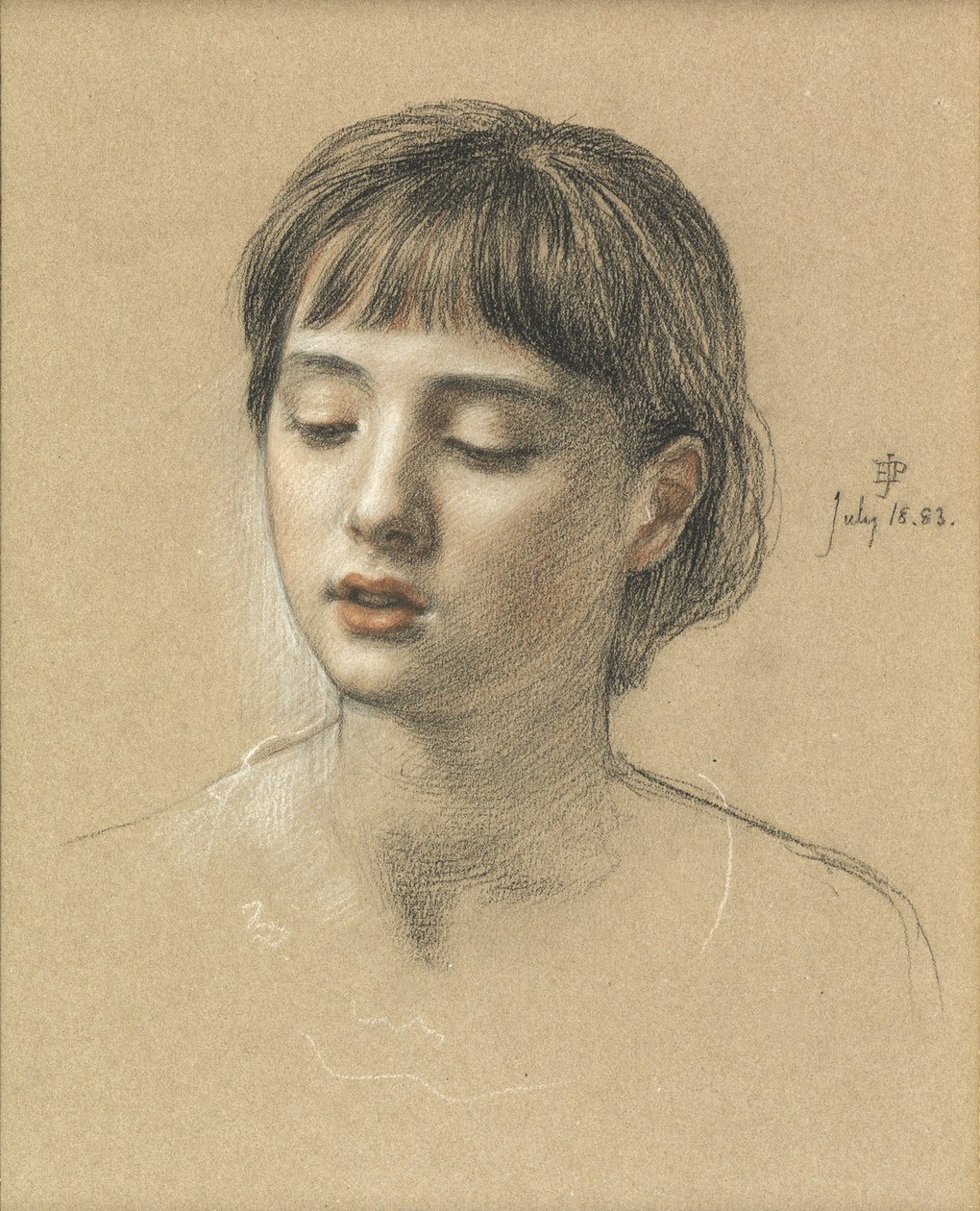 Hoved af en pige, 1883 (kridt på papir) af Edward John Poynter