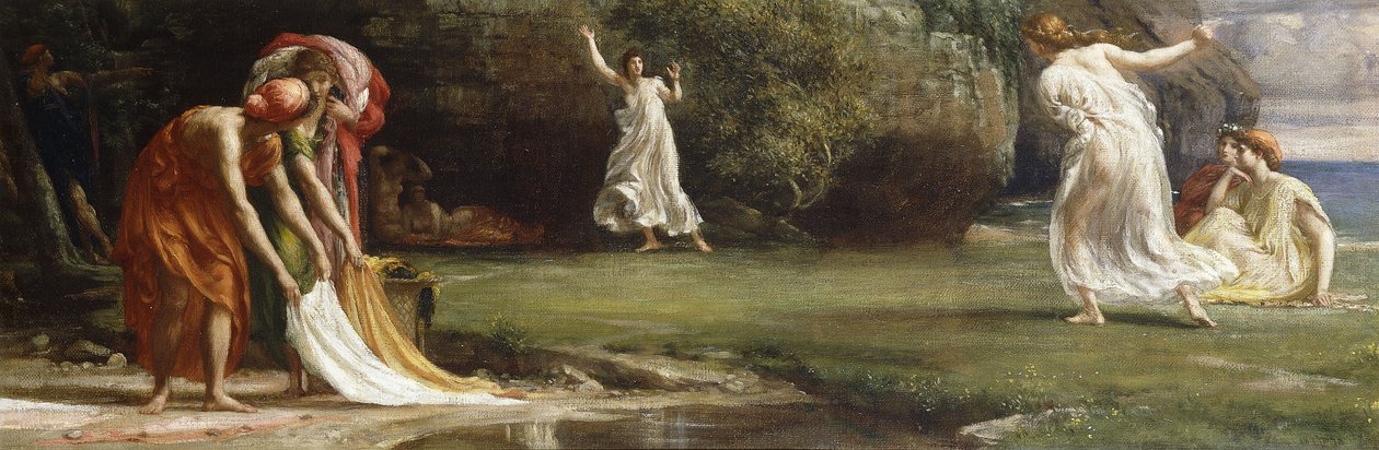 Nausicaa og hendes jomfruer spiller til bal, 1875 af Edward John Poynter